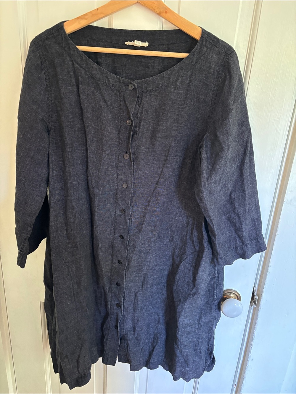 Eileen Fisher Dark Blue Chambray 100% Organic Linen Tunic/Dress - M